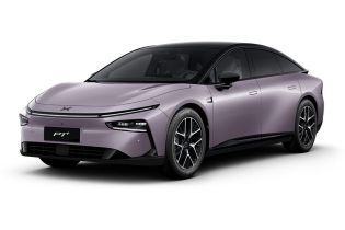 A lavender Xpeng P7+ electric car.