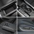 A collage showing details of a car's interior, including storage compartments, cup holders, and seat adjustment controls.
