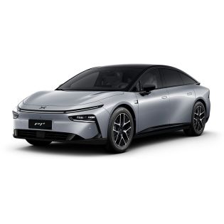 A silver Xpeng P7+ electric car.