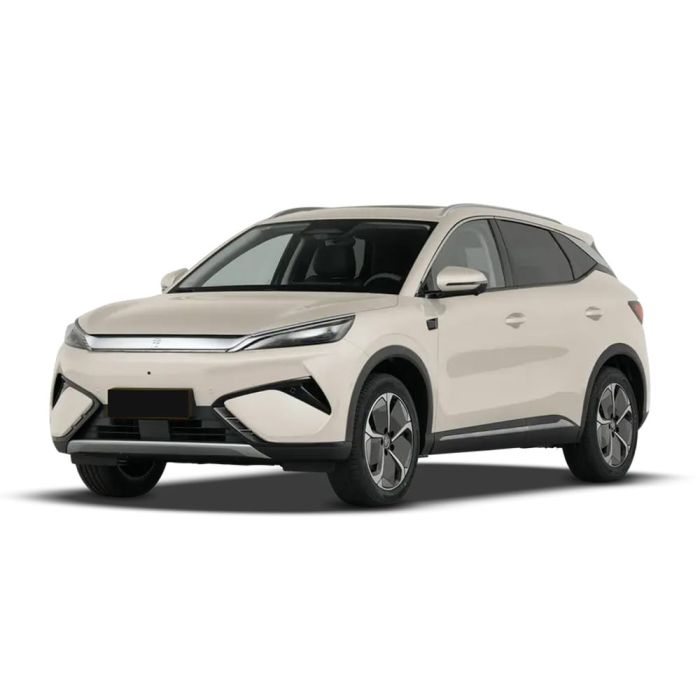 A light - colored BYD Yuan Plus electric SUV.