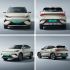 Four views of a light - colored BYD Yuan Plus electric SUV, including front, rear, and side views.