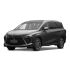 A dark gray MPV with a bold front grille and panoramic sunroof is showcased against a plain background, highlighting its modern and spacious design.