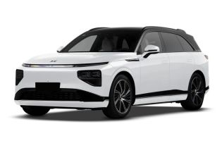 A white Xpeng electric SUV with a sleek, modern design.