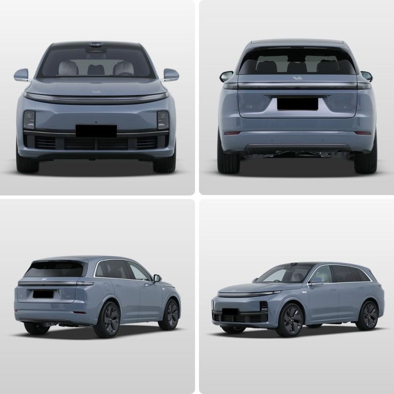 Four views (front, rear, side - rear, side - front) of a light blue SUV.