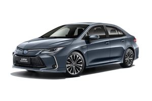 A blue Toyota Corolla sedan.