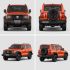 Four views (front, rear, side - front, side - rear) of an orange off - road SUV.