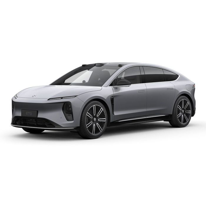 A silver NIO ET9 electric car.