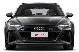 Front view of the Audi RS 6, showcasing its aggressive grille and distinctive headlights.