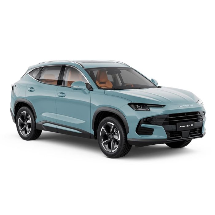 A light blue Jetour X70 Plus SUV.