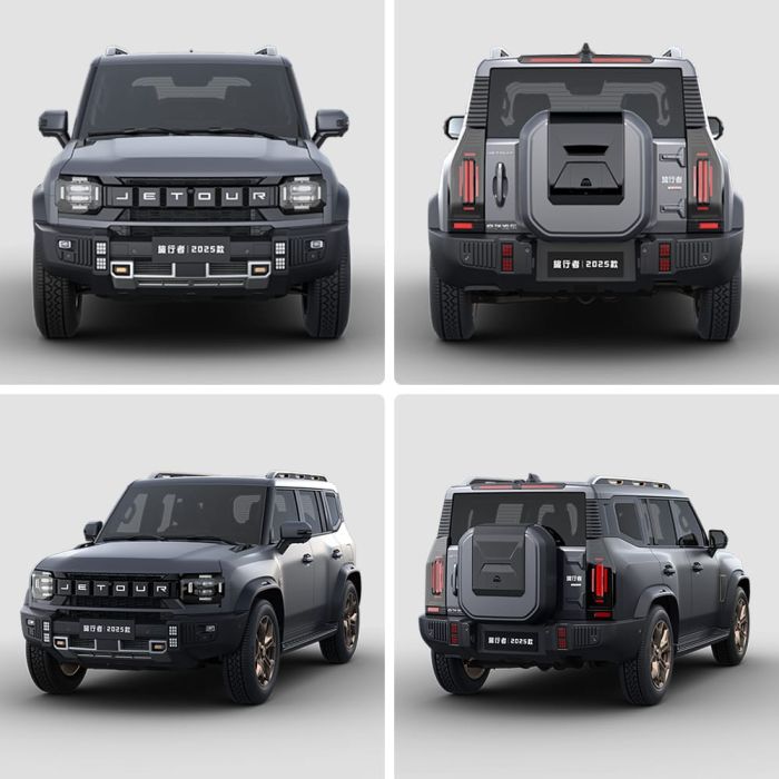 Multiple views of a gray Jetour off - road vehicle.
