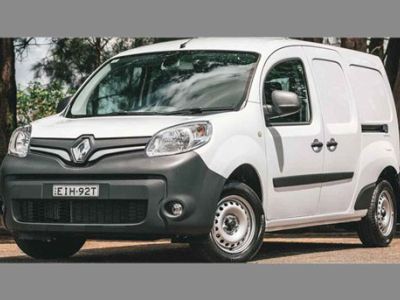 White Renault small van (license: EIH-92T) parked outdoors. Features Renault logo, black front bumper/trim, steel wheels. Background: trees, sunny paved area. Compact commercial vehicle design.
