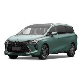 A mint green MPV with a bold front grille and panoramic sunroof is showcased against a plain background, highlighting its modern and spacious design.