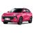 A pink Forthing T5 EVO SUV with a black roof, featuring a bold grille and sleek LED headlights, presented against a plain white background to highlight its modern and vibrant design.