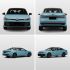 Four views (front, rear, side - rear, side - front) of a light blue Volkswagen sedan.
