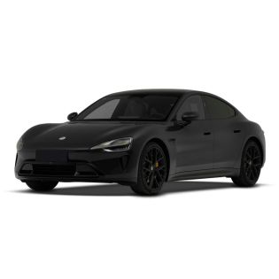 Black electric sedan with a sporty design.
