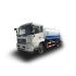 A white and blue water - sprinkling truck with a large tank.