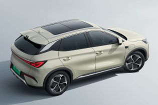 Top view of a light - colored BYD Yuan Plus electric SUV.