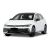 A white Volkswagen hatchback with a sleek design.