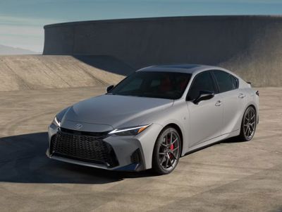 Three-quarter view of the front side of the 2026 Lexus IS 350 F SPORT
