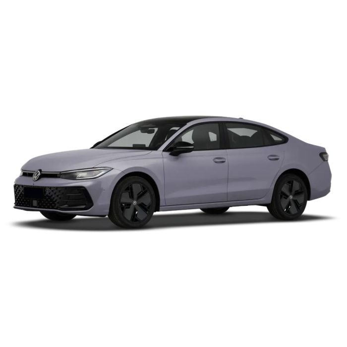 A light purple Volkswagen sedan with black wheels, featuring a modern and sleek design.