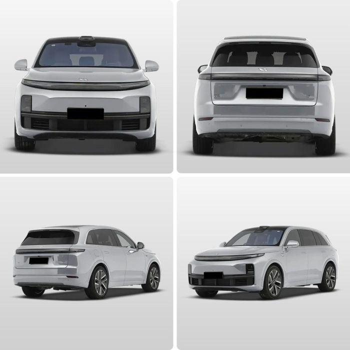 Four views (front, rear, side - rear, side - front) of a white SUV.
