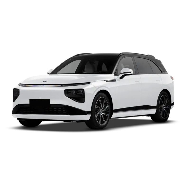 A white Xpeng electric SUV with a sleek, modern design.