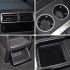 Collage of four car interior details: air vents with control panel, cup holders, a storage compartment, and an open glove box.