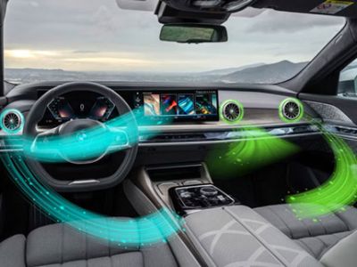 Diagram illustrating how car air conditioning keeps the air inside the vehicle fresh.