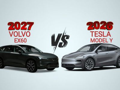 Head-to-head comparison of new Volvo EX60 and Tesla Model Y EV crossovers