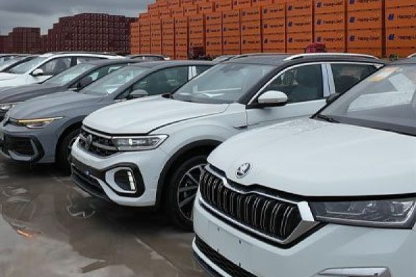 vehicle export logistics yard with cars prepared for shipment