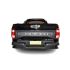 Rear view of a black Foton pickup truck, showcasing its tailgate, taillights, and rear design against a white background.