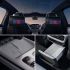 Collage of car interior details: rear seat screens, wireless charging pad, and an open storage compartment.