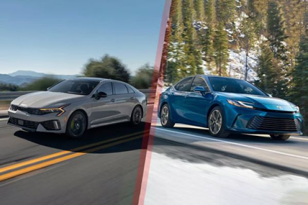 2026 Kia K5 and Toyota Camry dynamic view