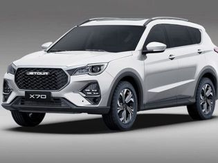The Jetour X70 SUV, in a sleek white finish, features a bold grille, modern headlights, and stylish alloy wheels, embodying a blend of rugged design and urban sophistication.