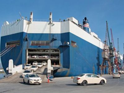 Cars arriving at port by sea