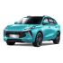 A turquoise Fengon SUV with a black roof, captured at a dynamic angle against a plain white background, emphasizing its modern, sleek design and eye-catching color.