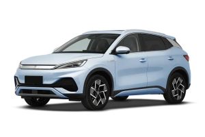 A light blue BYD Yuan Plus electric SUV.