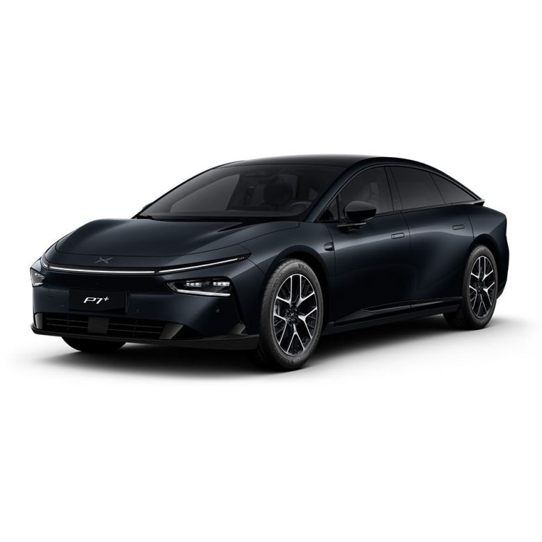A dark blue Xpeng P7+ electric car.