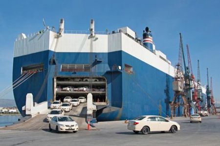 Cars arriving at port by sea