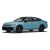 A light blue Volkswagen sedan with a sleek design, black wheels, and a modern appearance.