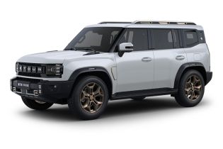 A white off - road SUV with bronze - colored wheels.