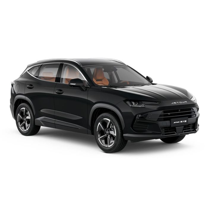 A black Jetour Dashing SUV with orange interior seats.