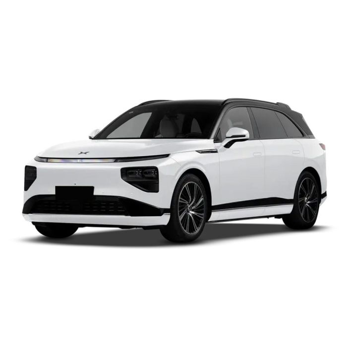 A white Xpeng electric SUV with a sleek, modern design.