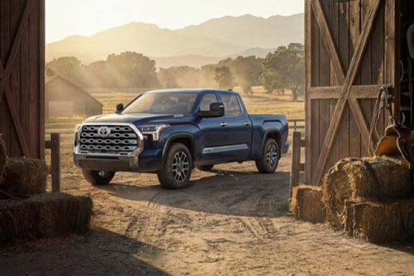 2026 Toyota Tundra in front of the farm warehouse