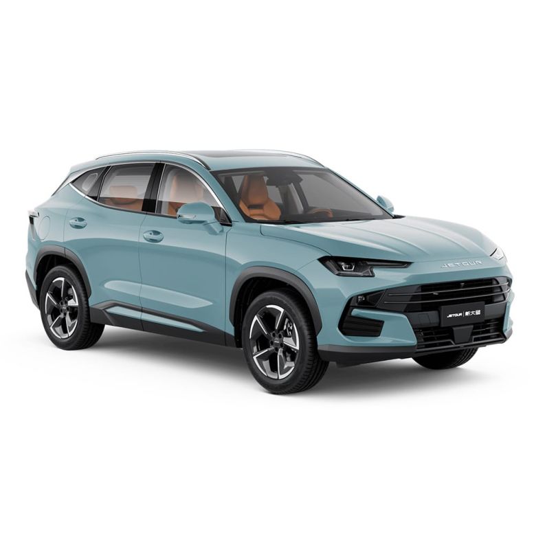 A light blue Jetour X70 Plus SUV.