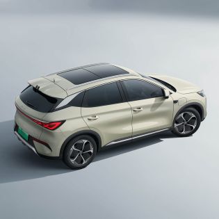 Top view of a light - colored BYD Yuan Plus electric SUV.