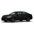 A sleek black Volkswagen sedan with a modern design and black wheels.