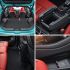 A collage showcasing a car's interior details: spacious trunk, clever center console storage, rear seat area, and a wireless charging pad, highlighting practicality and thoughtful design.