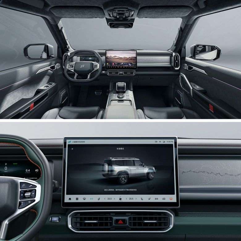 Interior of a car with a large touchscreen display.