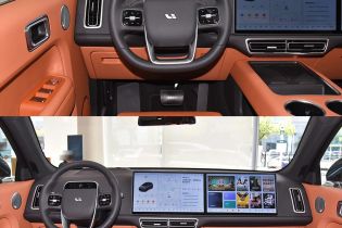 Two images showing the interior of a Li Auto car, including the steering wheel and central screens.
